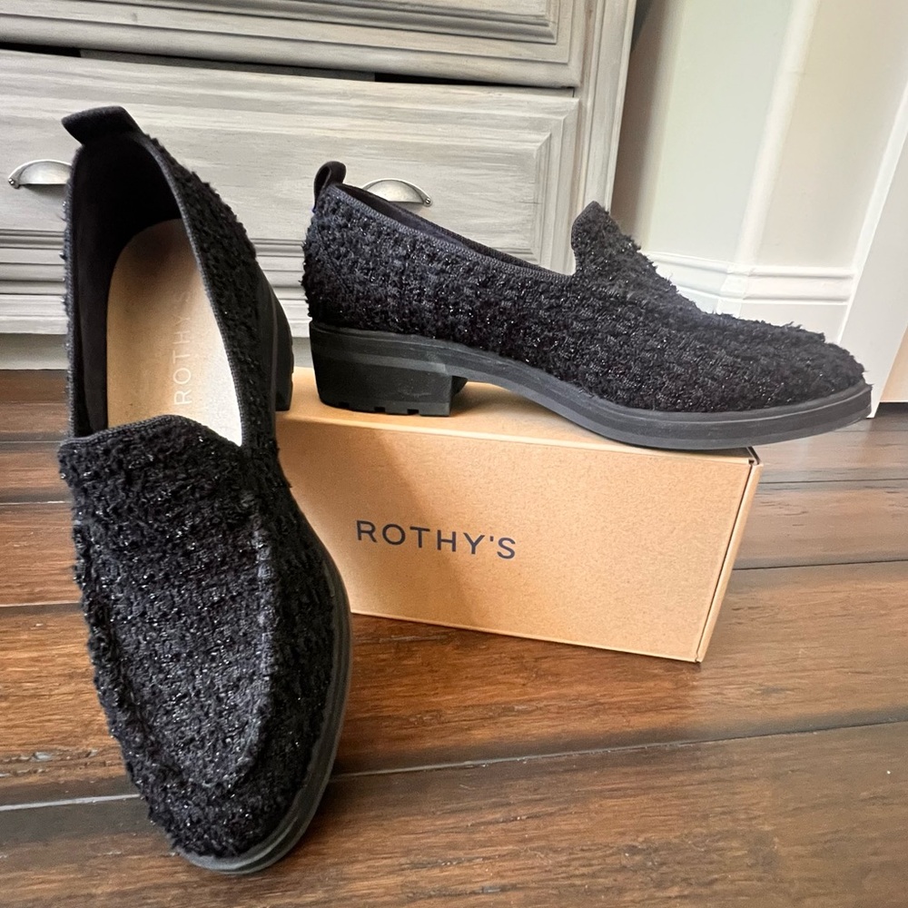 Rothy's Women’s Black Slip-On Lug Loafers Black Boucle